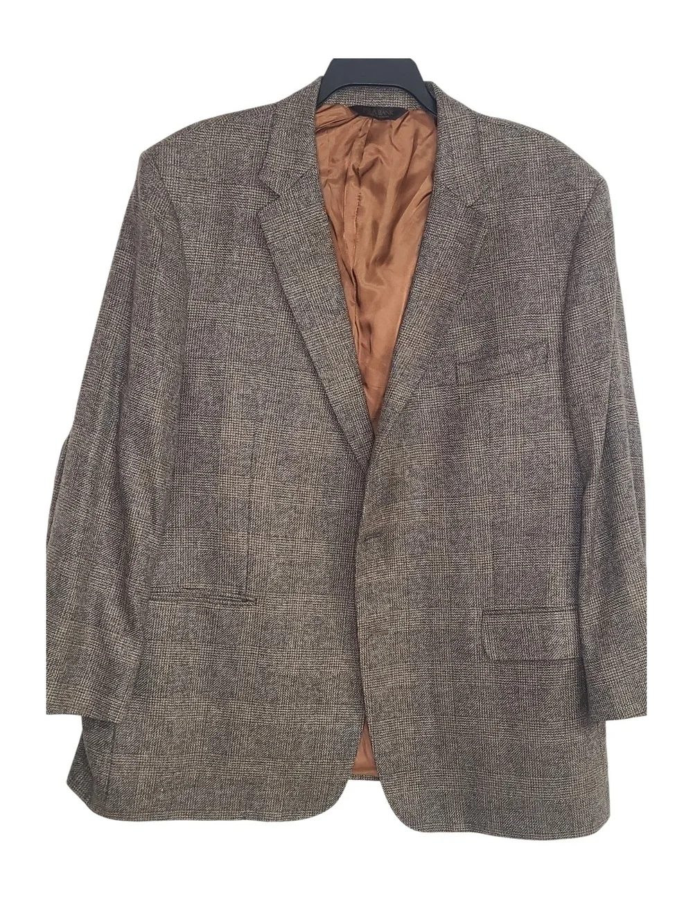 Jos. A. Bank 100% Wool Taupe Charcoal Plaid Sport Coat Size 50R